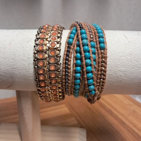 Source Unknown Turquoise and Orange Beaded Bracelet Set - Picture 3 of 4